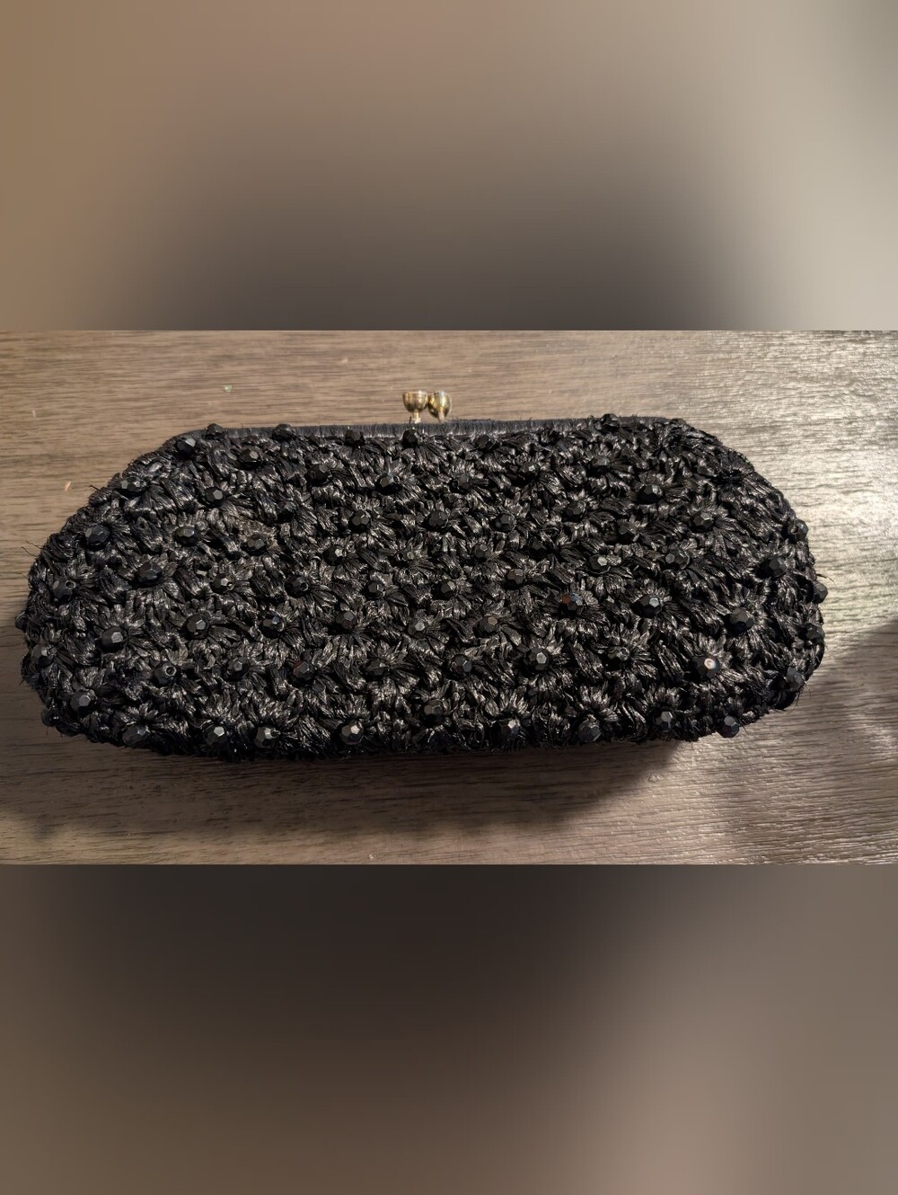 1950s vintage black Beaded Clutch Bag with gold chain